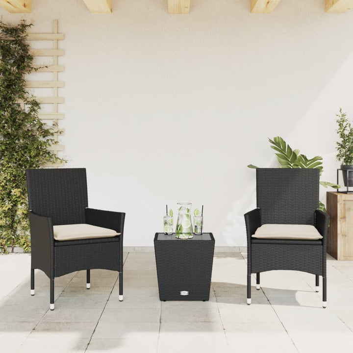 Set Bistro Cu Perne, 3 Piese, , Poliratan Și Sticlă