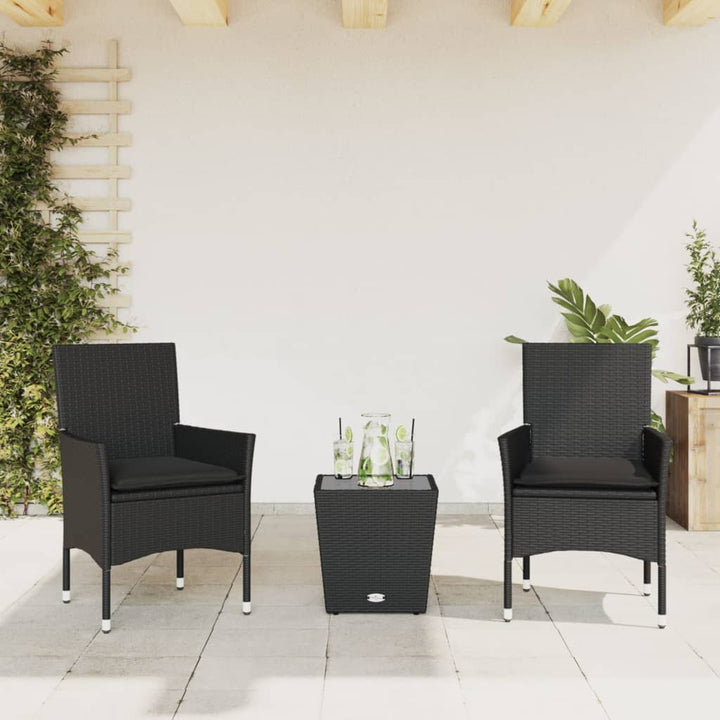 Set Bistro Cu Perne, 3 Piese, , Poliratan Și Sticlă