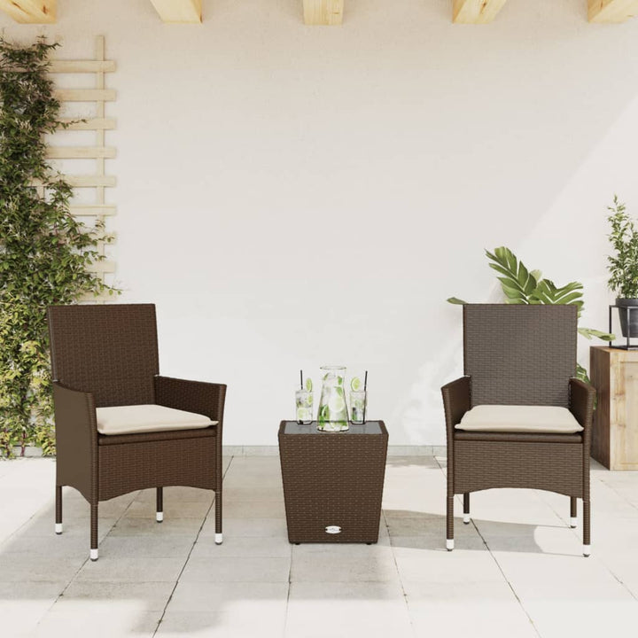 Set Bistro Cu Perne, 3 Piese, , Poliratan Și Sticlă