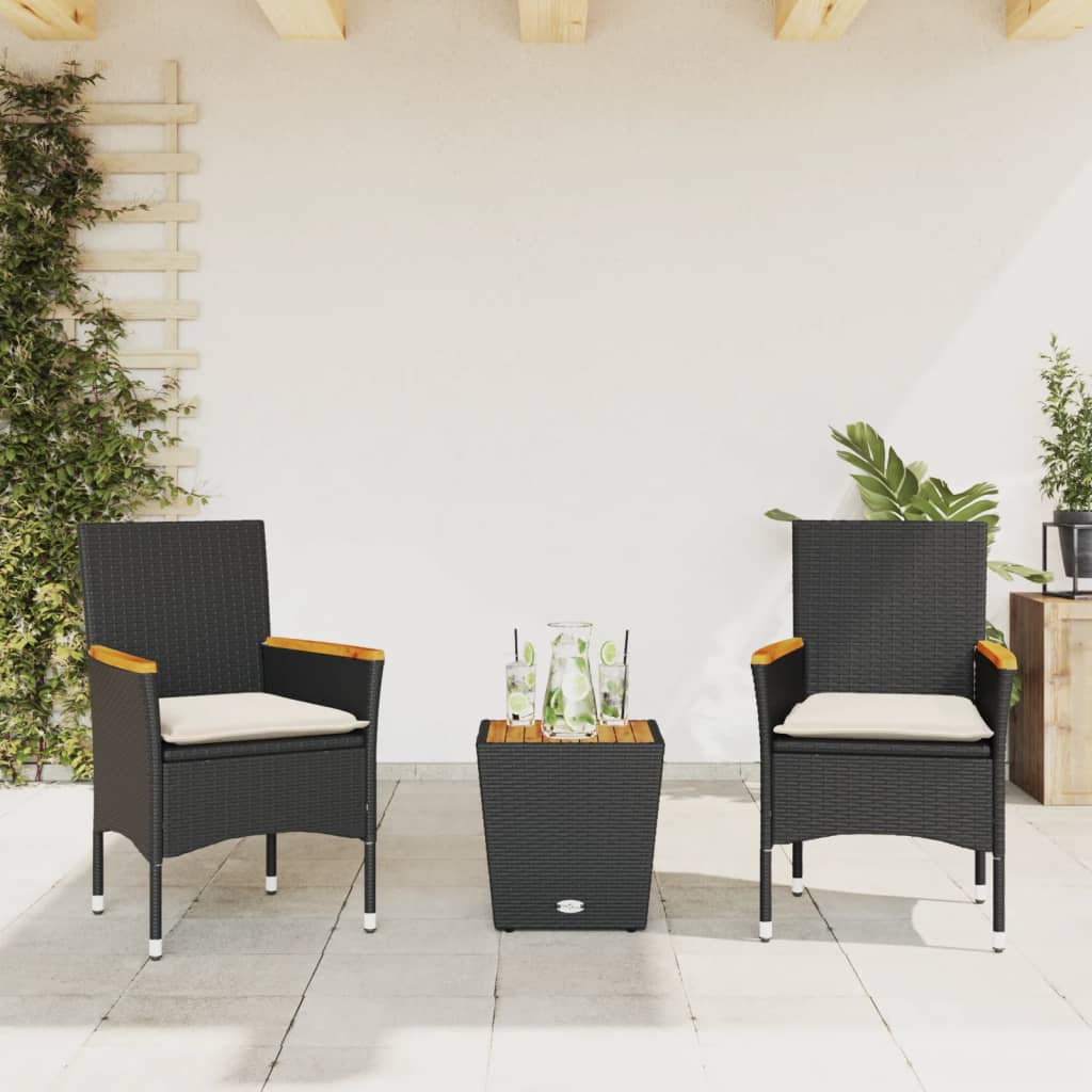 Set Bistro Cu Perne, 3 Piese, , Poliratan Și Sticlă