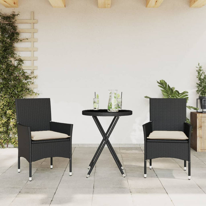 Set Bistro Cu Perne, 3 Piese, , Poliratan Și Sticlă
