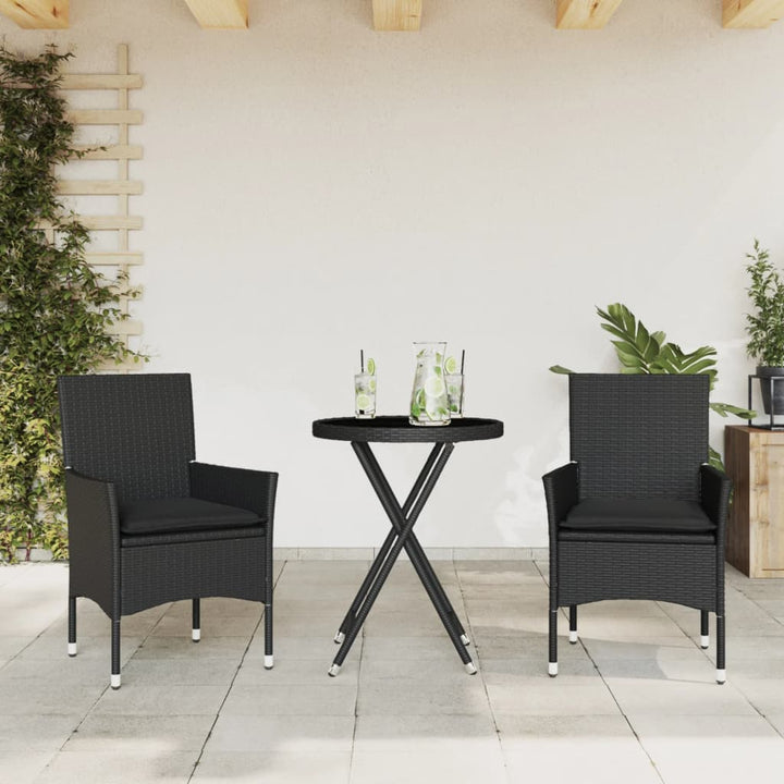 Set Bistro Cu Perne, 3 Piese, , Poliratan Și Sticlă