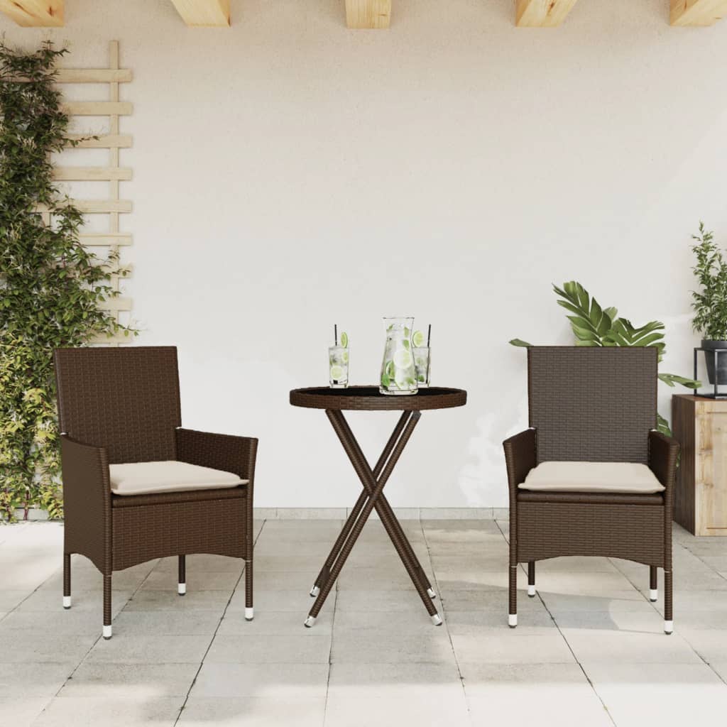 Set Bistro Cu Perne, 3 Piese, , Poliratan Și Sticlă