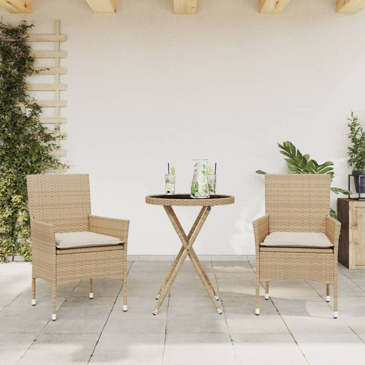 Set Bistro Cu Perne, 3 Piese, , Poliratan Și Sticlă