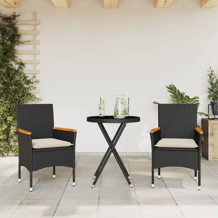 Set Bistro Cu Perne, 3 Piese, , Poliratan Și Sticlă