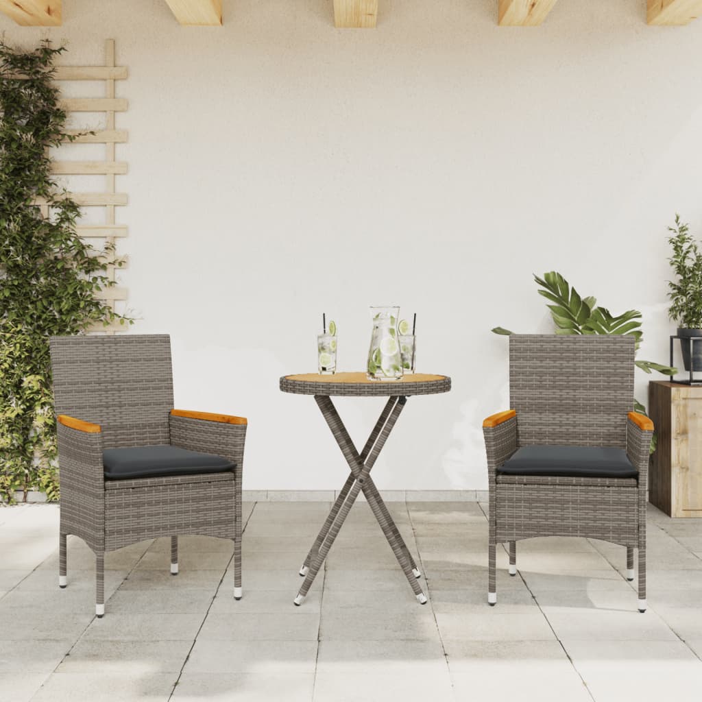 Set Bistro Cu Perne, 3 Piese, , Poliratan Și Sticlă