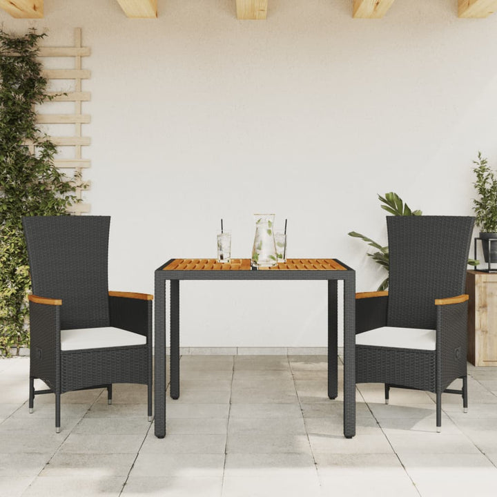 Set Mobilier De Grădină Cu Perne, 3 Piese, Negru, Poliratan