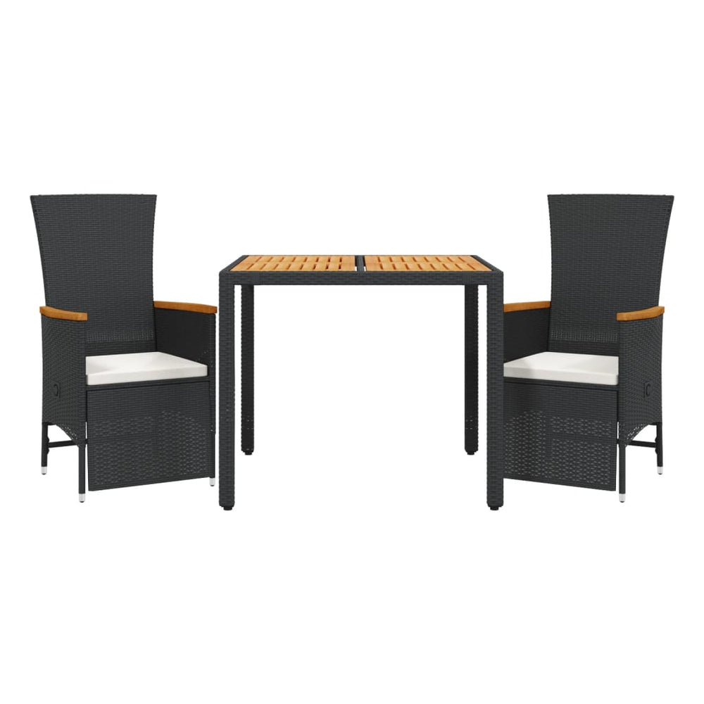 Set Mobilier De Grădină Cu Perne, 3 Piese, Negru, Poliratan
