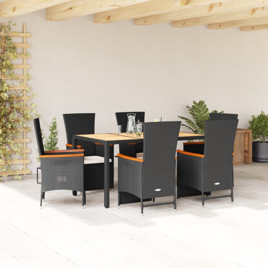 Set Mobilier De Grădină Cu Perne, 3 Piese, Negru, Poliratan