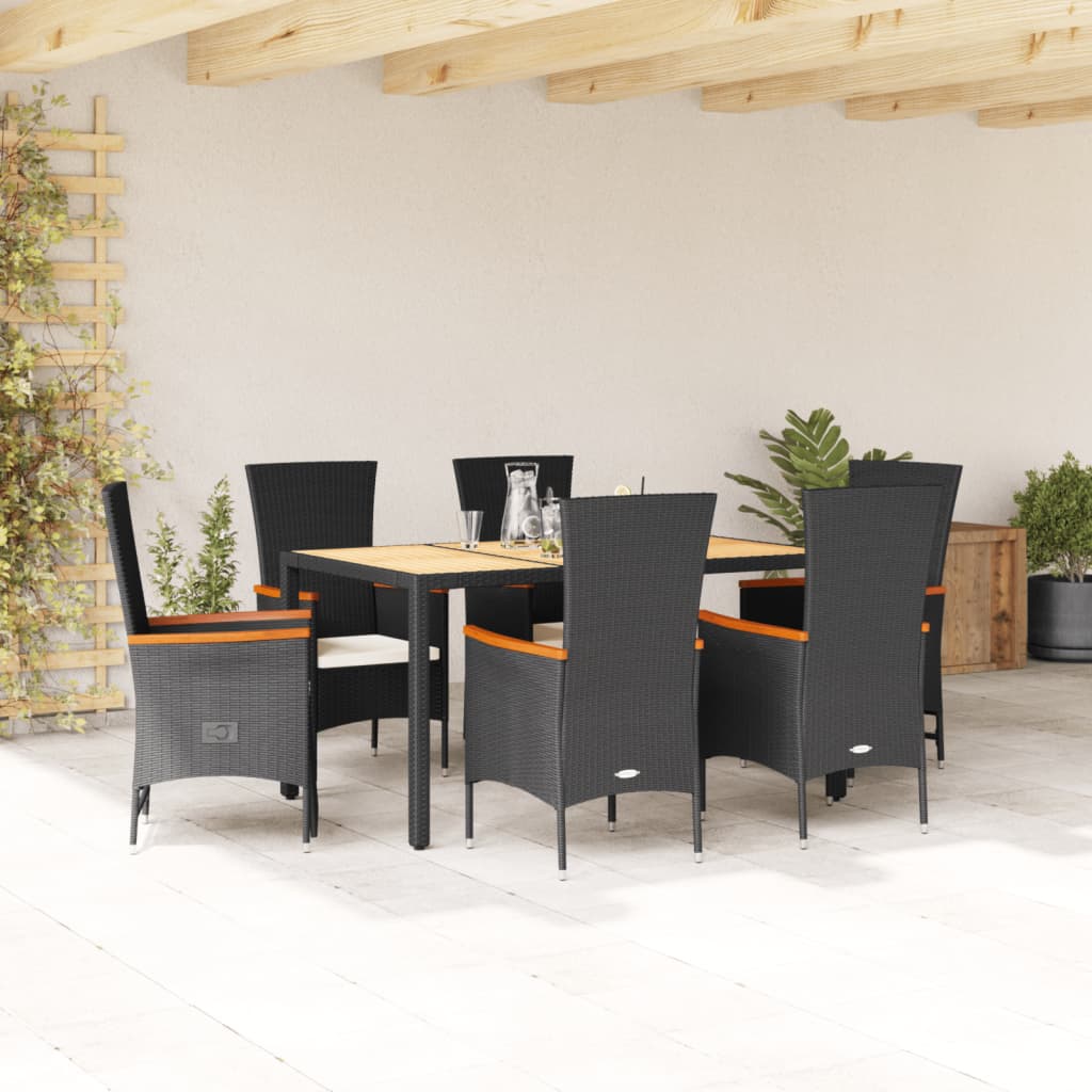 Set Mobilier De Grădină Cu Perne, 3 Piese, Negru, Poliratan