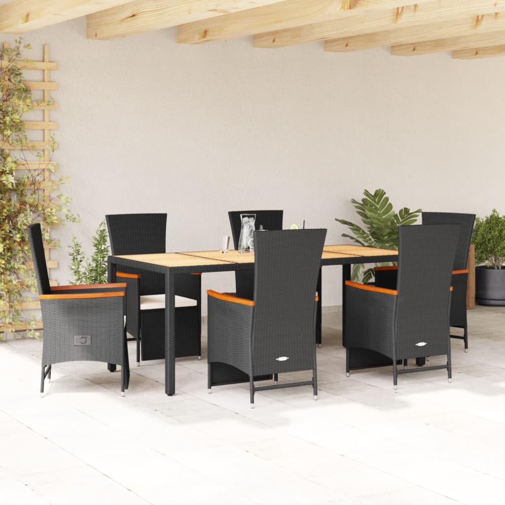 Set Mobilier De Grădină Cu Perne, 3 Piese, Negru, Poliratan