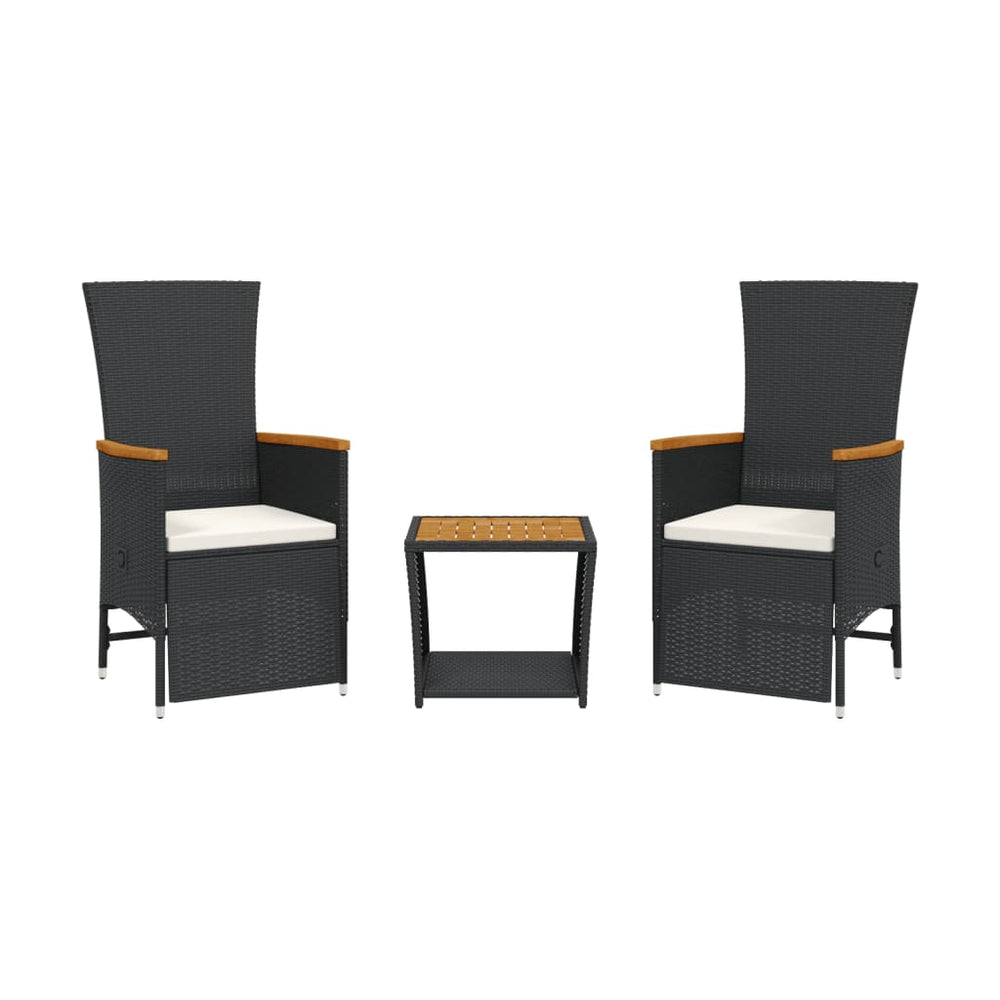 Set Mobilier De Grădină Cu Perne, 3 Piese, Negru, Poliratan