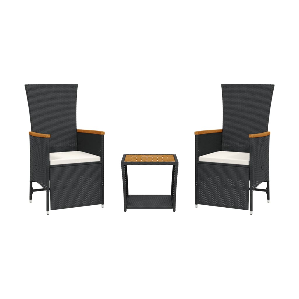 Set Mobilier De Grădină Cu Perne, 3 Piese, Negru, Poliratan