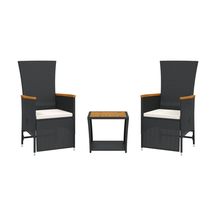 Set Mobilier De Grădină Cu Perne, 3 Piese, Negru, Poliratan