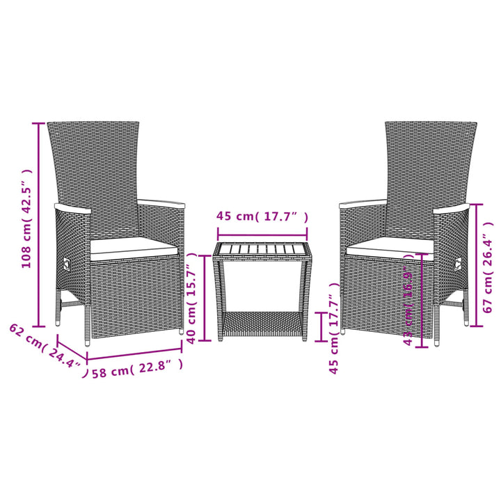 Set Mobilier De Grădină Cu Perne, 3 Piese, Negru, Poliratan