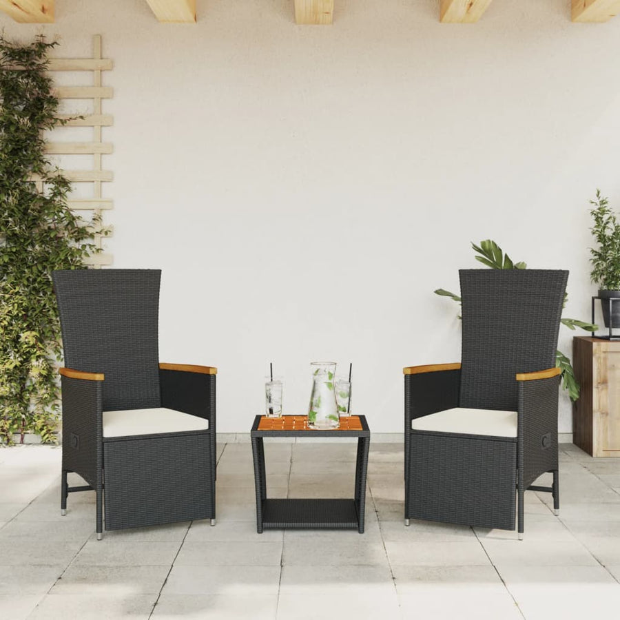 Set Mobilier De Grădină Cu Perne, 3 Piese, Negru, Poliratan