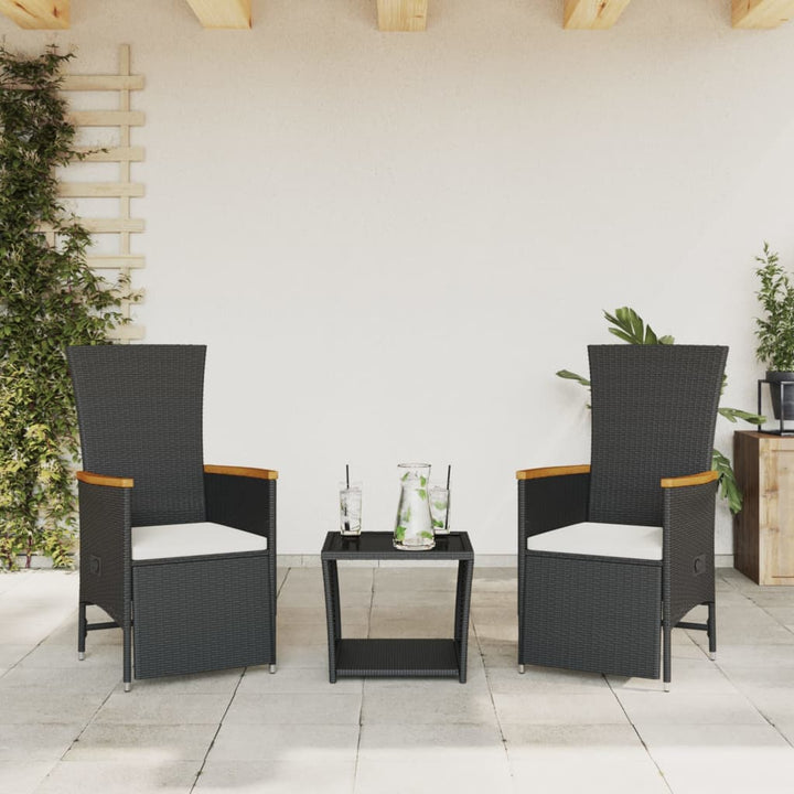 Set Mobilier De Grădină Cu Perne, 3 Piese, Negru, Poliratan