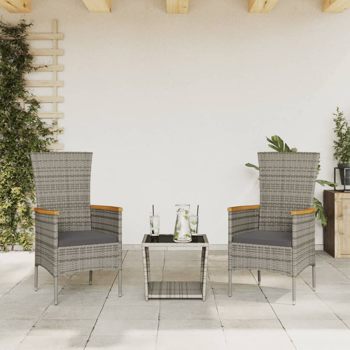 Set Mobilier De Grădină Cu Perne, 3 Piese, Gri, Poliratan