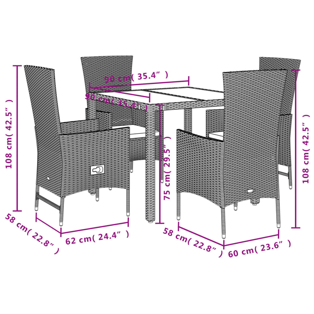 Set Mobilier De Grădină Cu Perne, 5 Piese, Bej, Poliratan