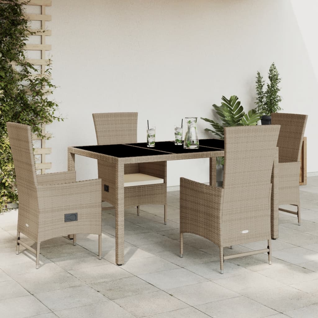 Set Mobilier De Grădină Cu Perne, 5 Piese, Bej, Poliratan