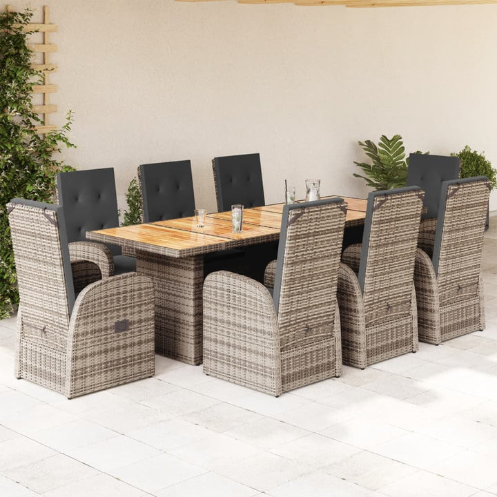 Set Mobilier Grădină Cu Perne, 9 Piese, Gri, Poliratan