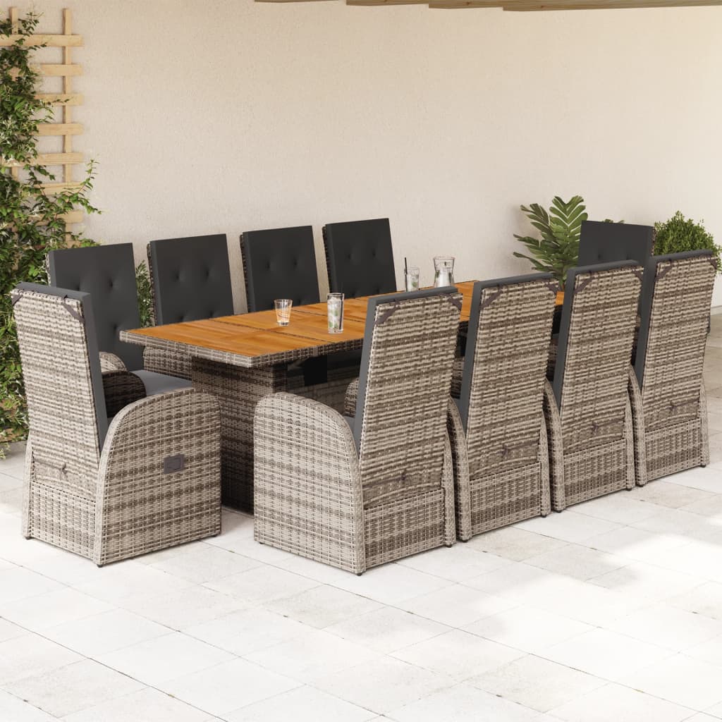 Set Mobilier Grădină Cu Perne, 9 Piese, Gri, Poliratan