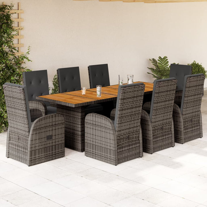 Set Mobilier Grădină Cu Perne, 9 Piese, Gri, Poliratan