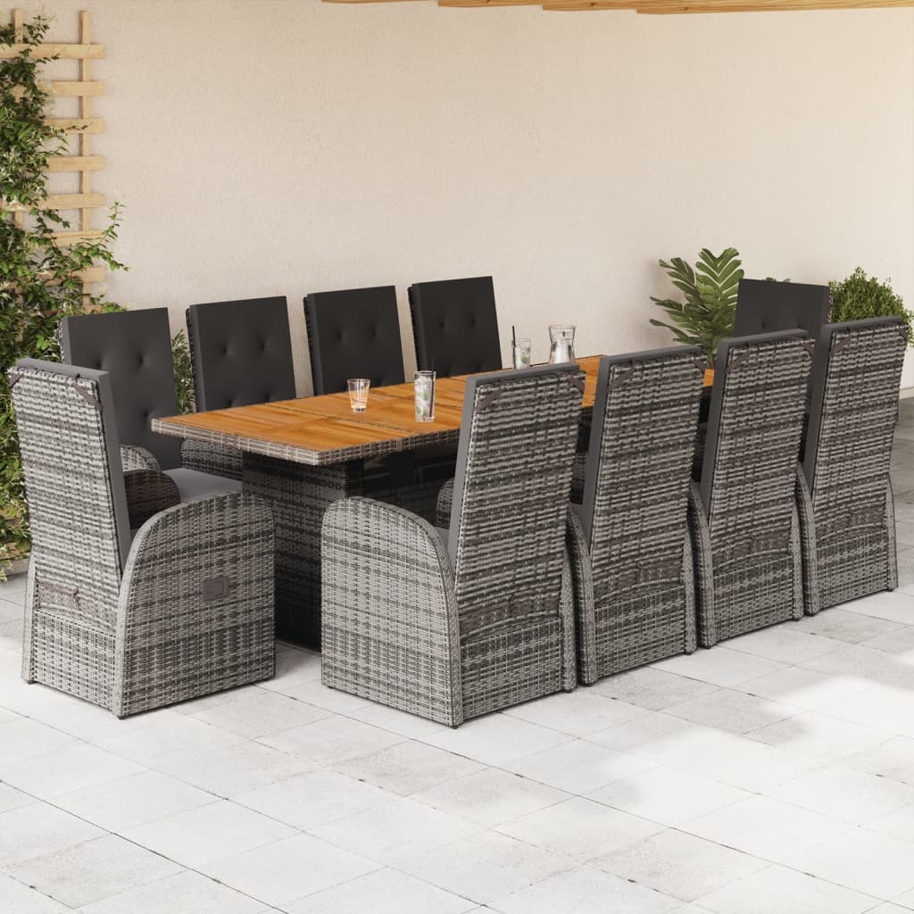 Set Mobilier Grădină Cu Perne, 9 Piese, Gri, Poliratan