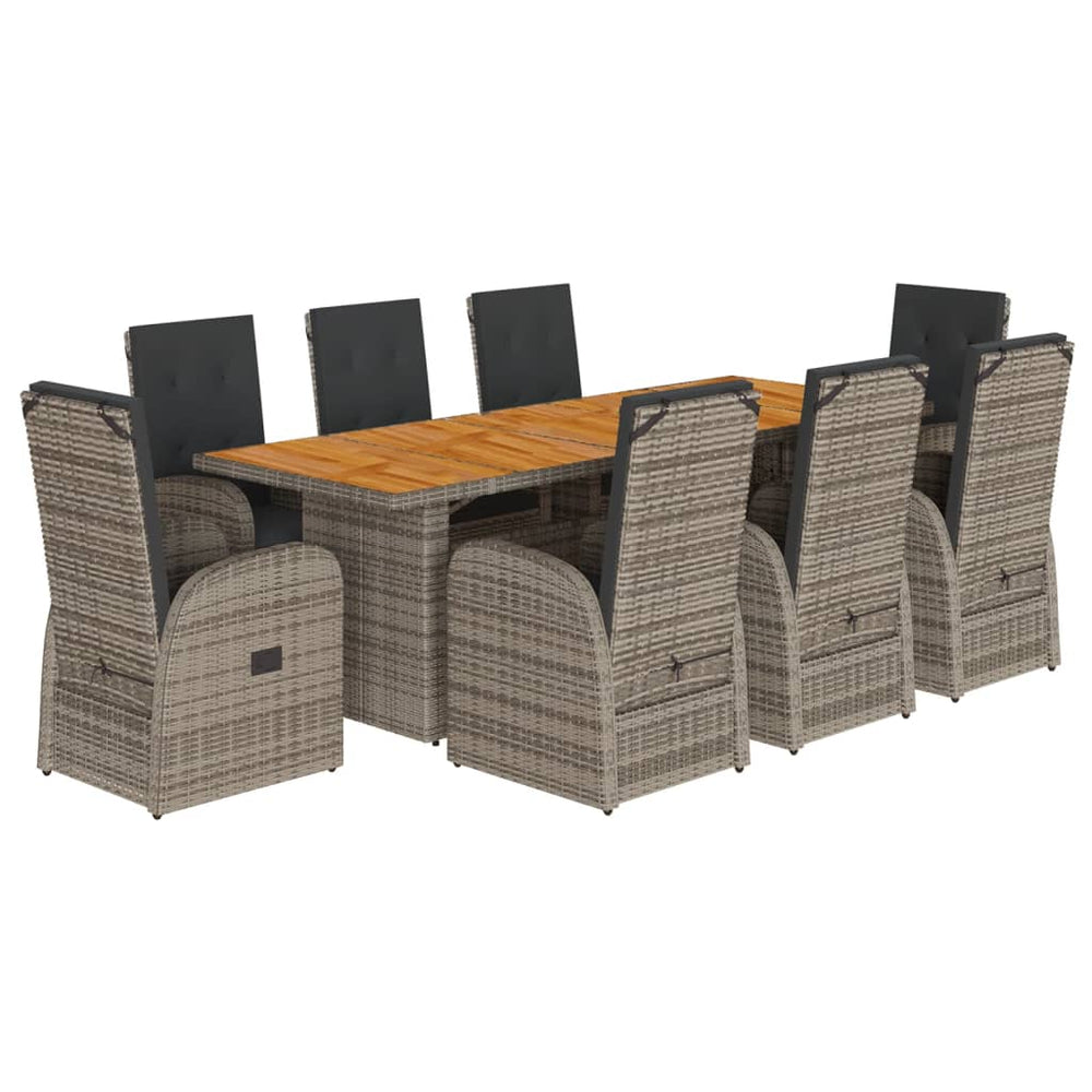 Set Mobilier Grădină Cu Perne, 9 Piese, Gri, Poliratan