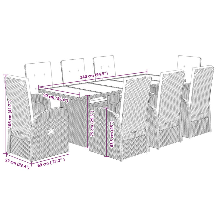 Set Mobilier Grădină Cu Perne, 9 Piese, Gri, Poliratan