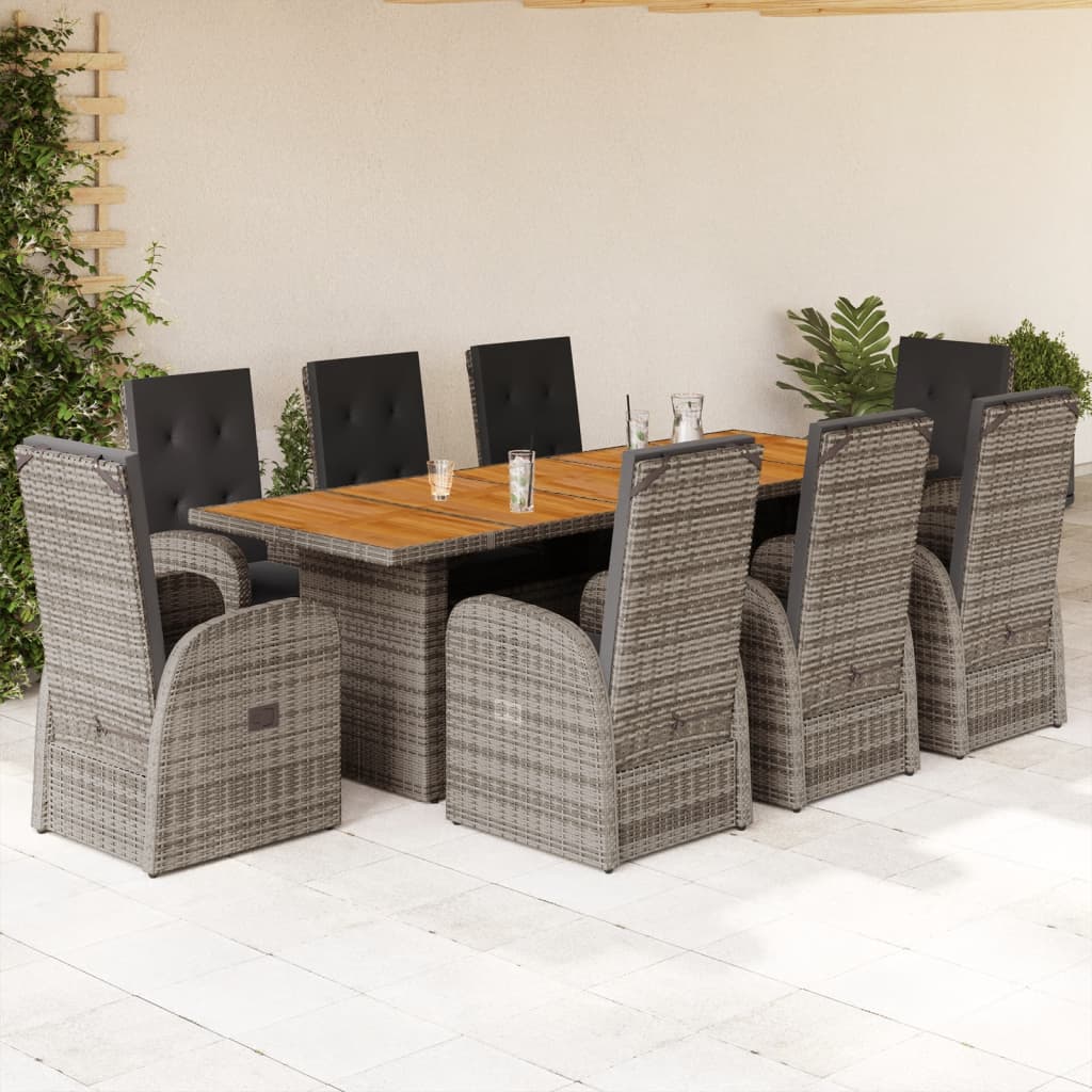 Set Mobilier Grădină Cu Perne, 9 Piese, Gri, Poliratan