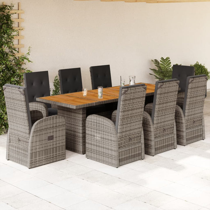 Set Mobilier Grădină Cu Perne, 9 Piese, Gri, Poliratan