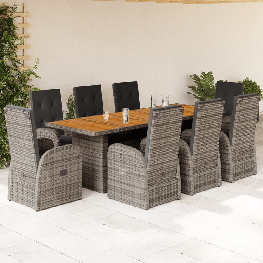 Set Mobilier Grădină Cu Perne, 9 Piese, Gri, Poliratan