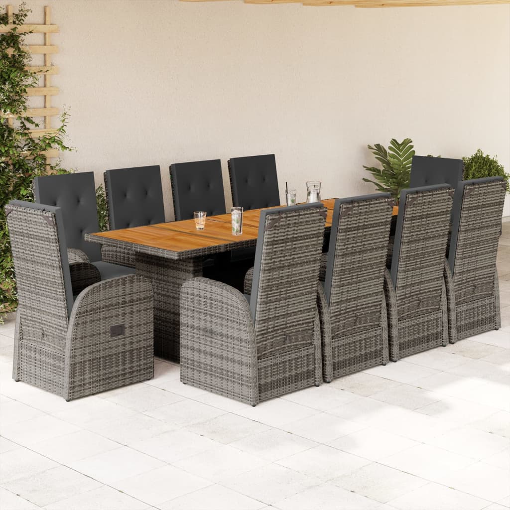 Set Mobilier Grădină Cu Perne, 9 Piese, Gri, Poliratan