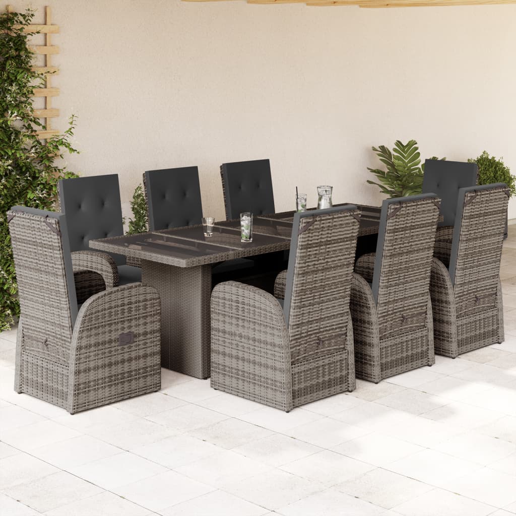 Set Mobilier Grădină Cu Perne, 9 Piese, Gri, Poliratan