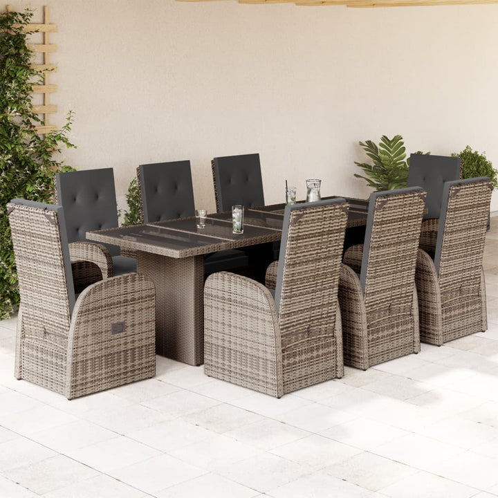 Set Mobilier Grădină Cu Perne, 9 Piese, Gri, Poliratan
