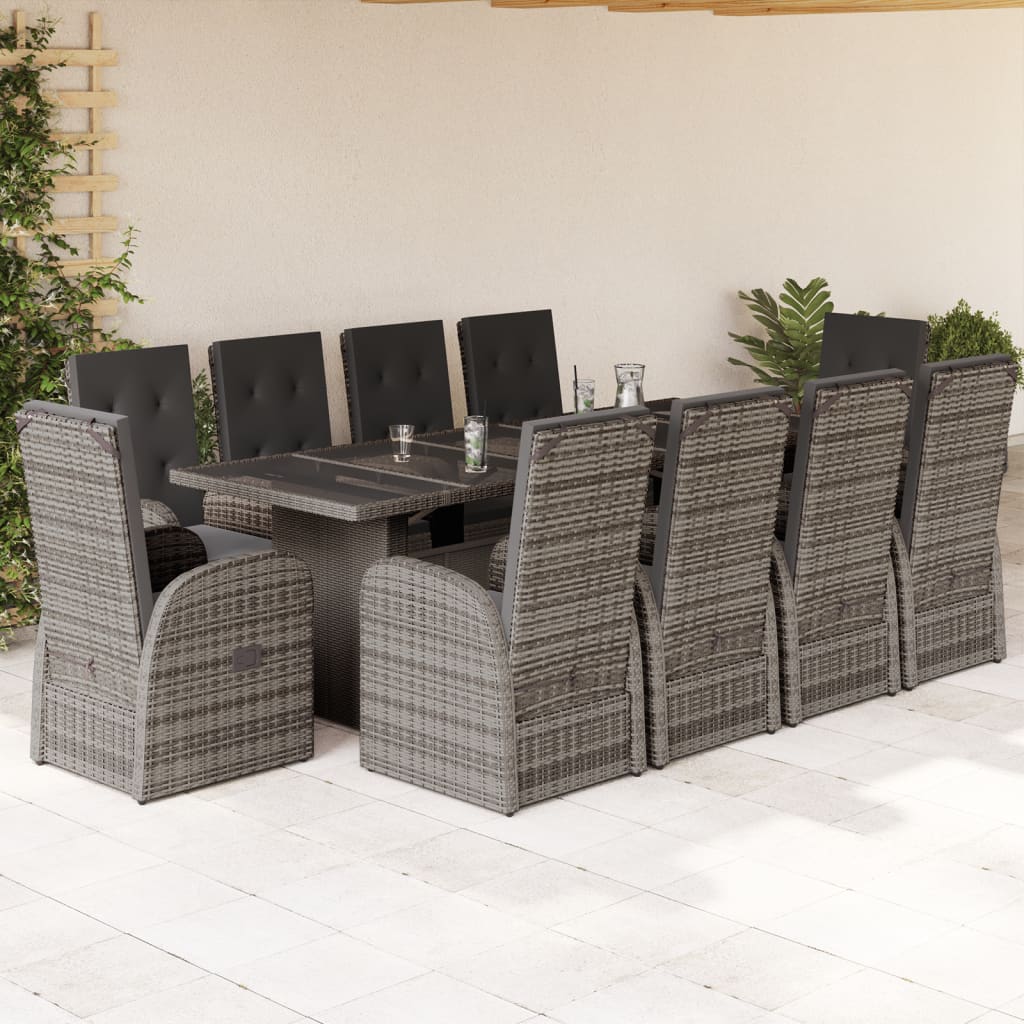 Set Mobilier Grădină Cu Perne, 9 Piese, Gri, Poliratan