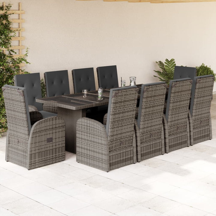 Set Mobilier Grădină Cu Perne, 9 Piese, Gri, Poliratan