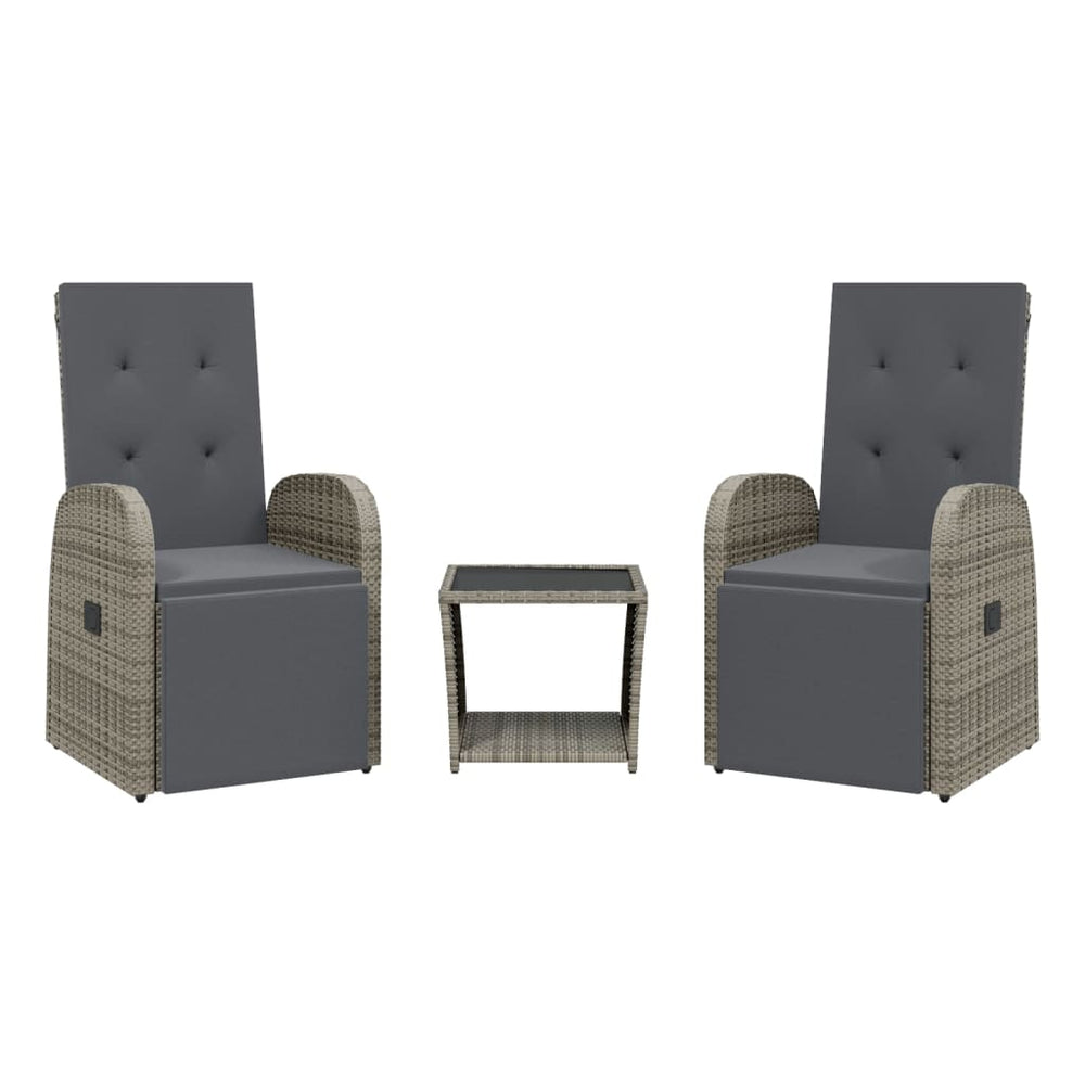 Set Mobilier De Grădină Cu Perne, 3 Piese, Gri, Poliratan