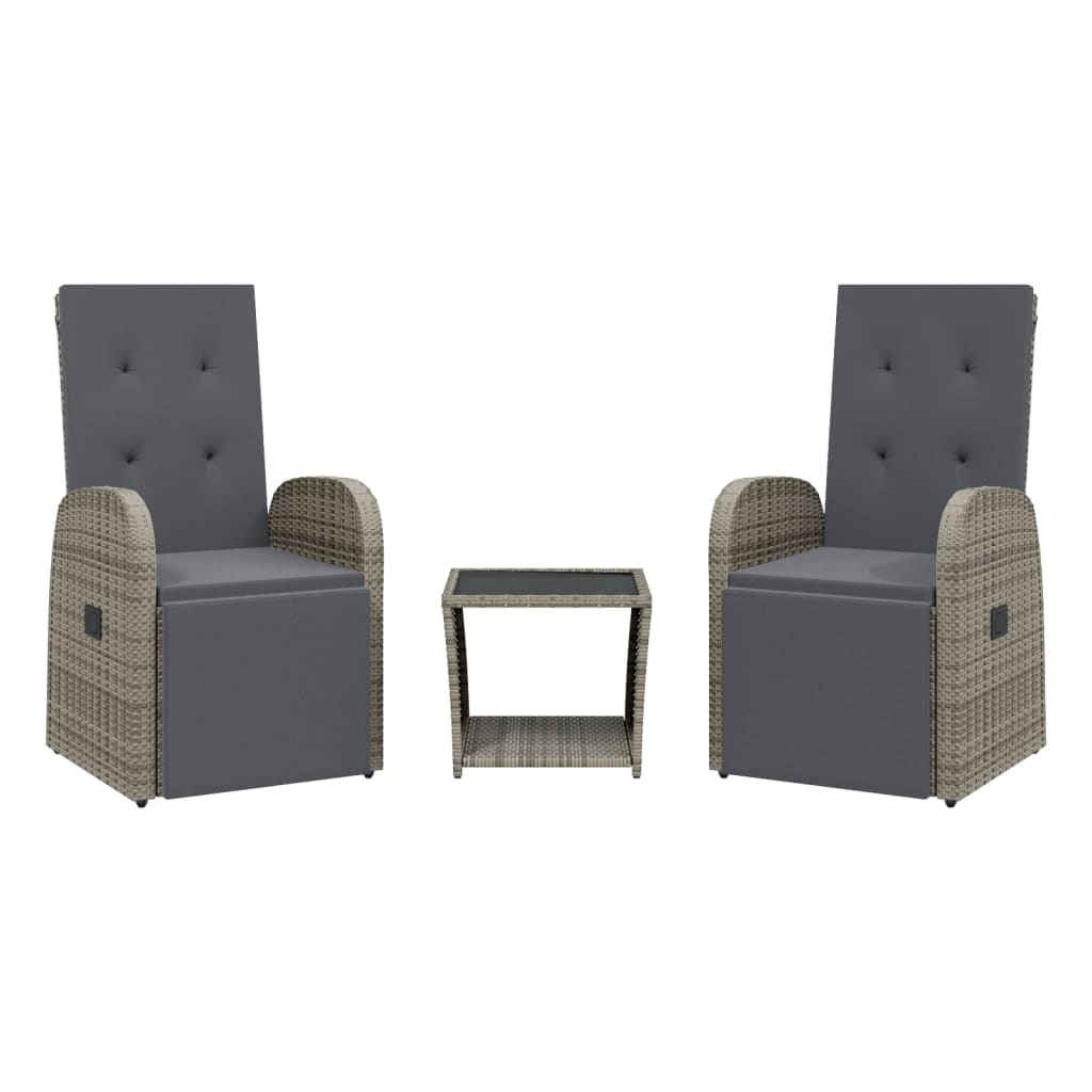 Set Mobilier De Grădină Cu Perne, 3 Piese, Gri, Poliratan
