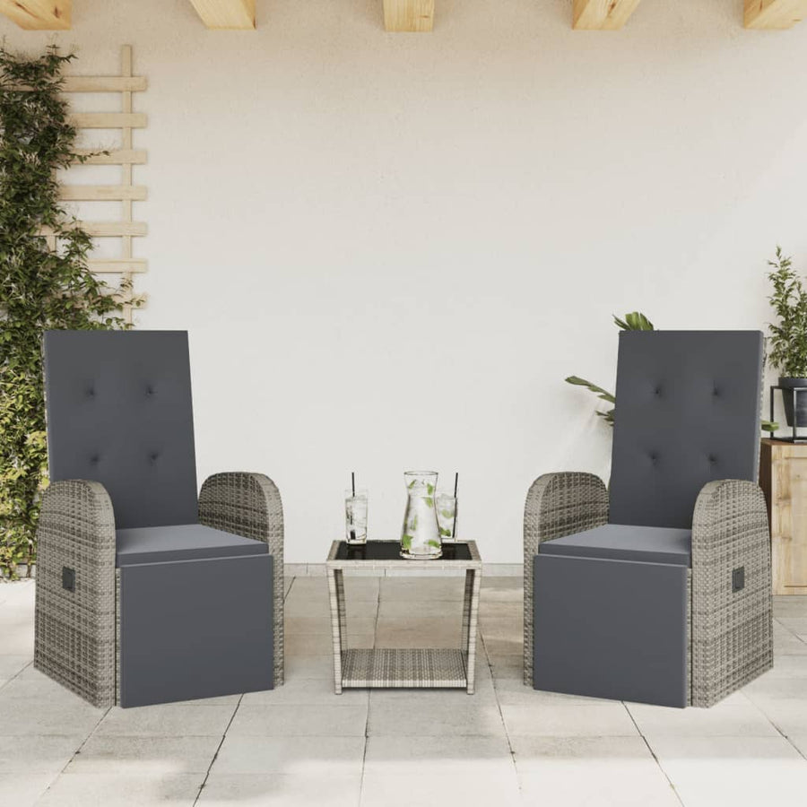 Set Mobilier De Grădină Cu Perne, 3 Piese, Gri, Poliratan