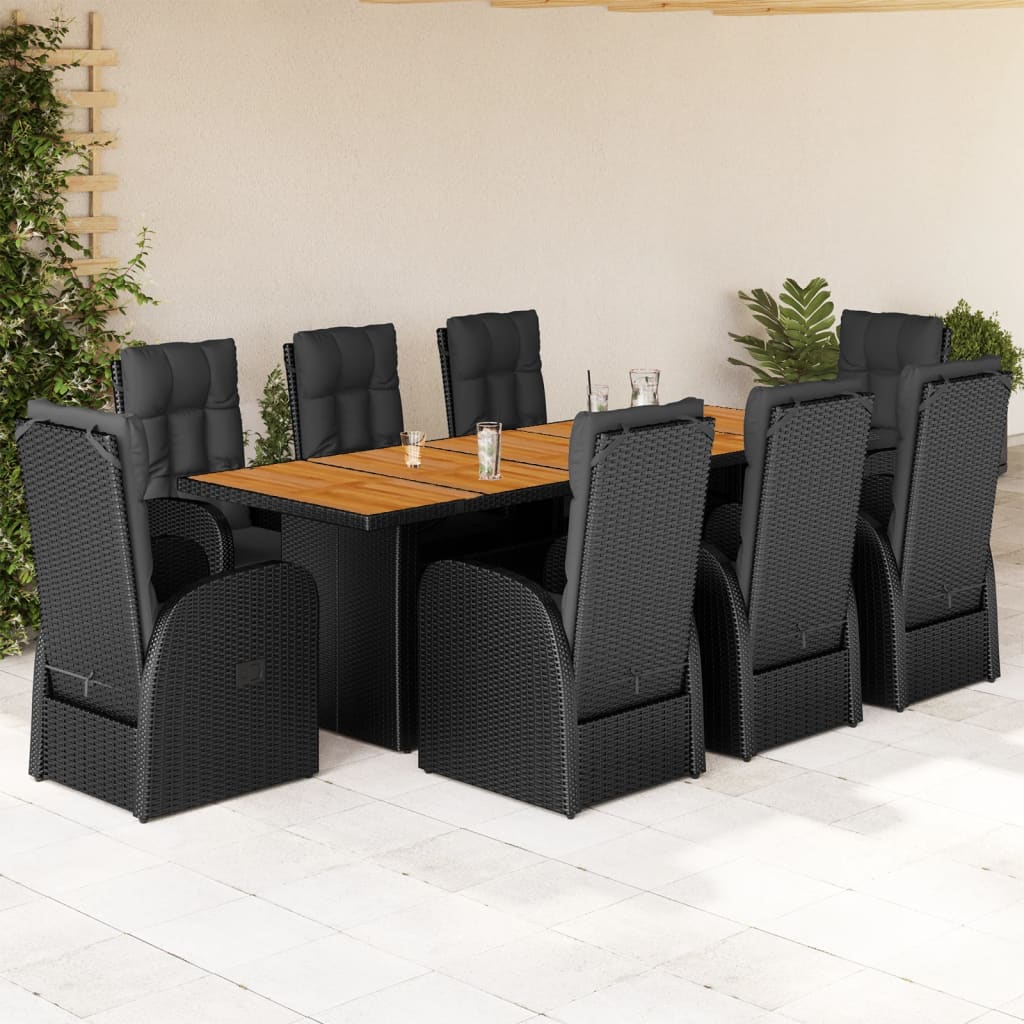 Set Mobilier De Grădină Cu Perne, 9 Piese, Negru, Poliratan