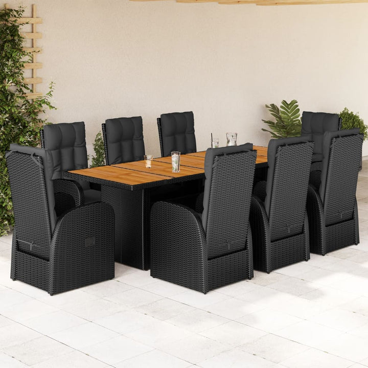 Set Mobilier De Grădină Cu Perne, 9 Piese, Negru, Poliratan