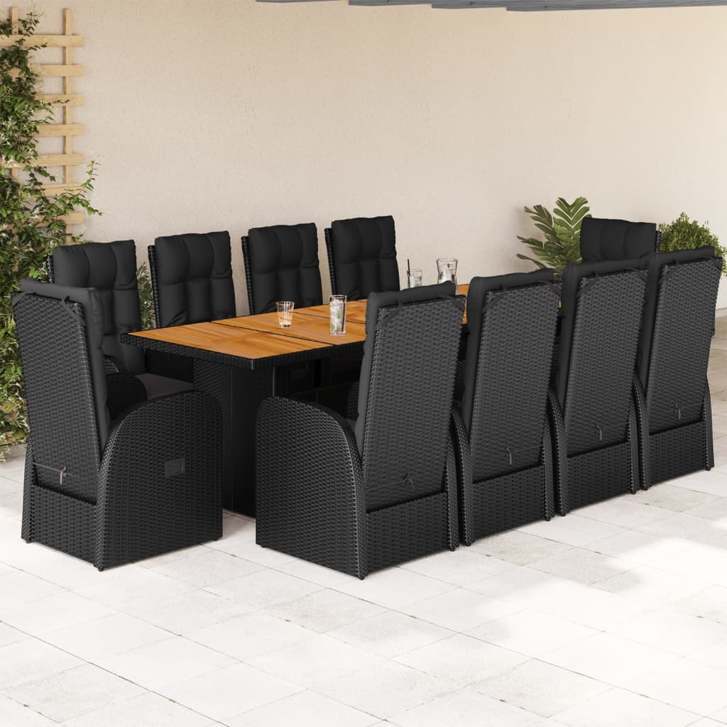 Set Mobilier De Grădină Cu Perne, 9 Piese, Negru, Poliratan