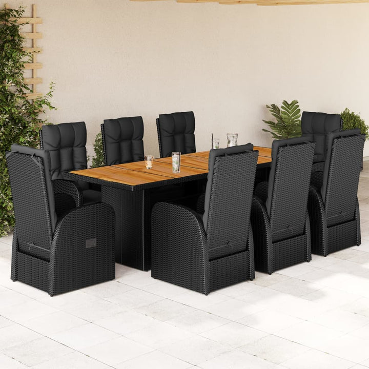 Set Mobilier De Grădină Cu Perne, 9 Piese, Negru, Poliratan