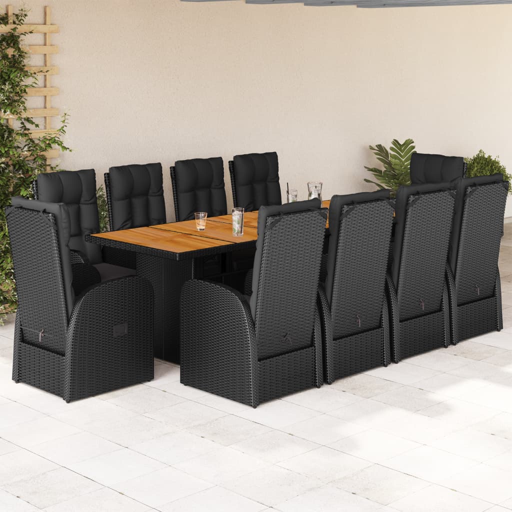 Set Mobilier De Grădină Cu Perne, 9 Piese, Negru, Poliratan