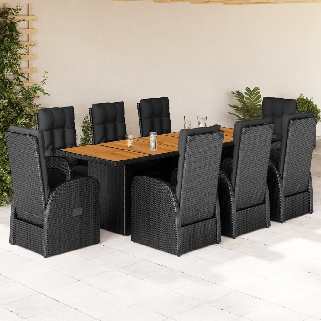 Set Mobilier De Grădină Cu Perne, 9 Piese, Negru, Poliratan