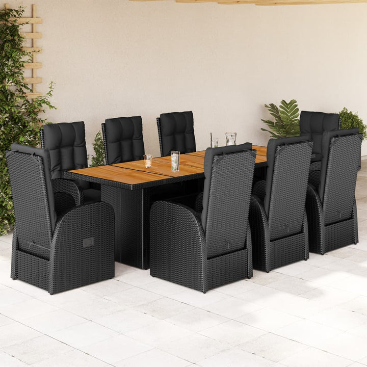 Set Mobilier De Grădină Cu Perne, 9 Piese, Negru, Poliratan