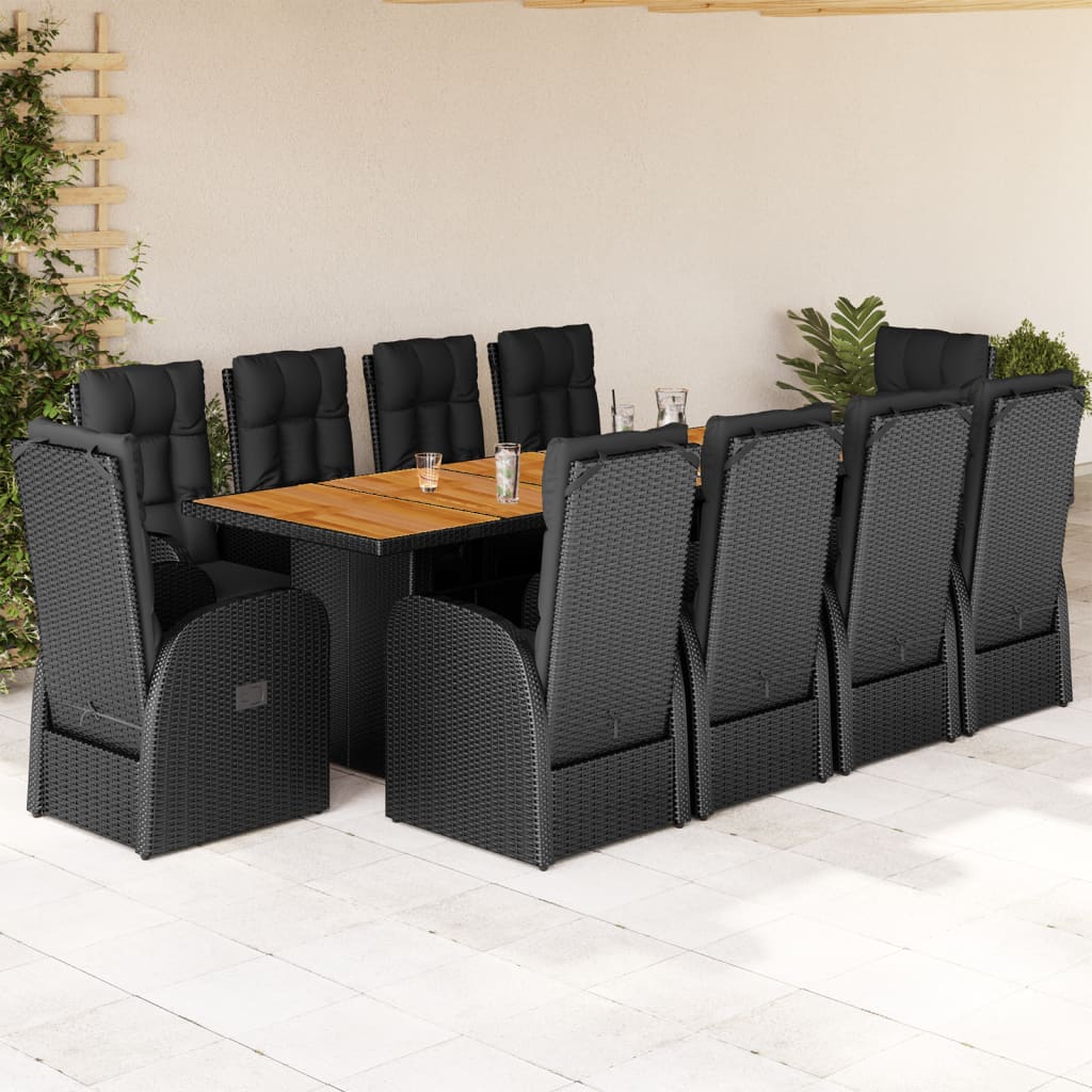 Set Mobilier De Grădină Cu Perne, 9 Piese, Negru, Poliratan