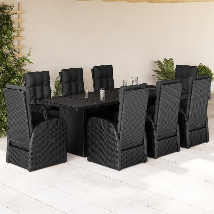 Set Mobilier De Grădină Cu Perne, 9 Piese, Negru, Poliratan